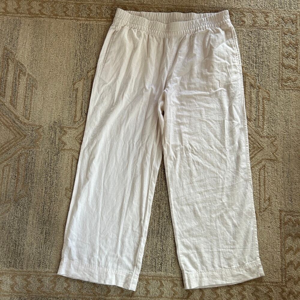 White Linen Pants Women XL Elastic Waist Wide Leg Beach Vacation
